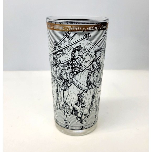 Vintage Cera High Ball Knights Camelot Glasses Tumblers MCM 22K Gold Trim Durer - Picture 3 of 14